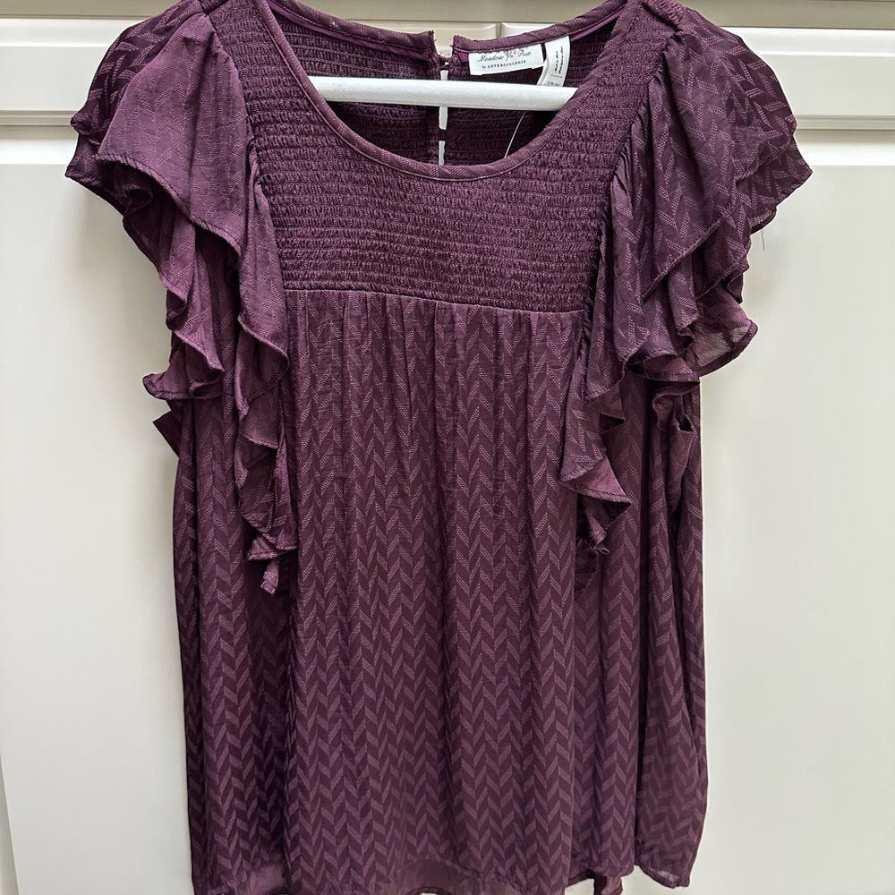 Anthro Dark Purple flutter sleeve blouse
